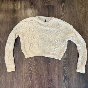 Cream Cable Knit Women's Cropped Sweater